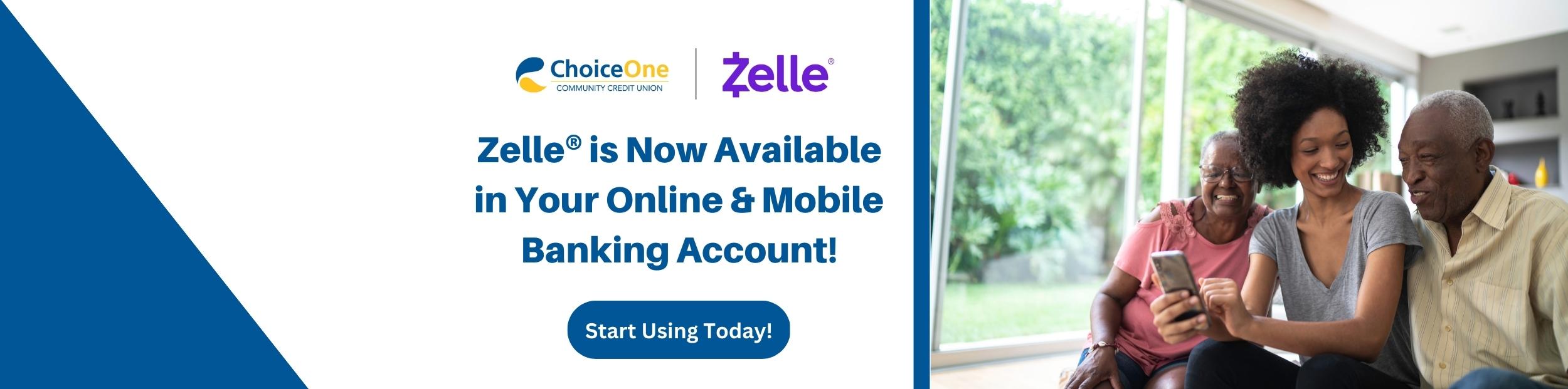 Family looking at a cell phone together performing a Zelle transaction.